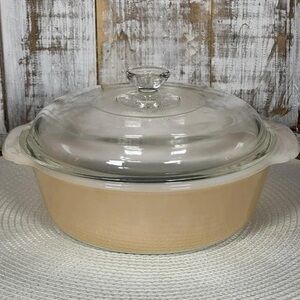 Fire King Beige Casserole with Glass Lid